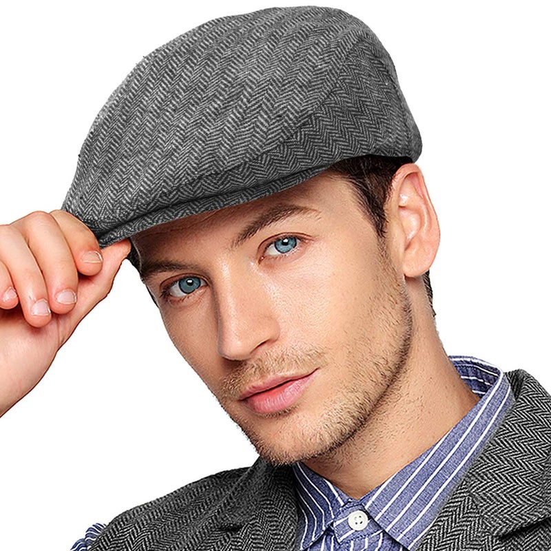 LADYBRO Men's Grey Wool Blend Herringbone Newsboy Cap - 7 5/8 - Image 1